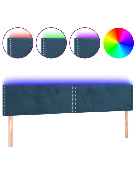 Gultas galvgalis ar led, 180x5x78/88 cm, tumši zils samts