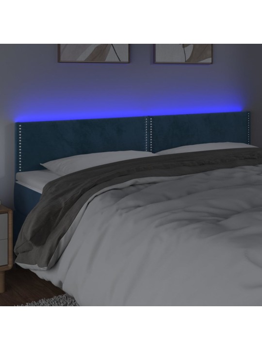 Gultas galvgalis ar led, 180x5x78/88 cm, tumši zils samts