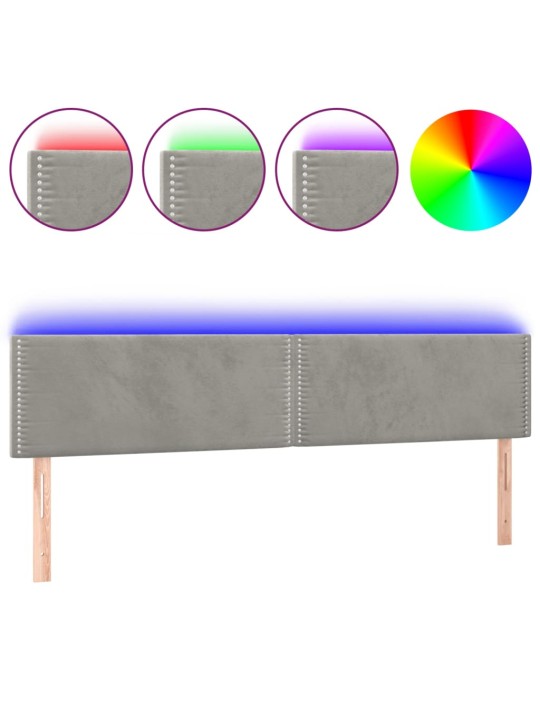 Gultas galvgalis ar led, 200x5x78/88 cm, gaiši pelēks samts