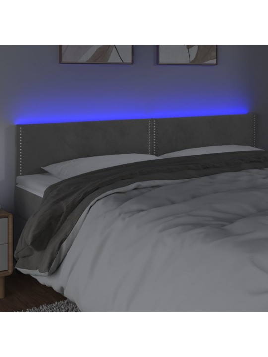 Gultas galvgalis ar led, 200x5x78/88 cm, gaiši pelēks samts