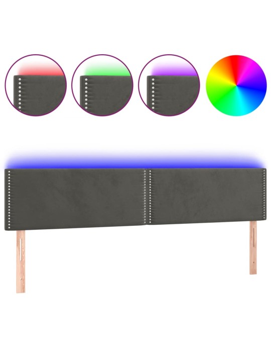 Gultas galvgalis ar led, 200x5x78/88 cm, tumši pelēks samts