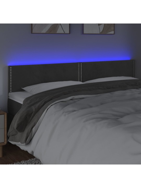 Gultas galvgalis ar led, 200x5x78/88 cm, tumši pelēks samts