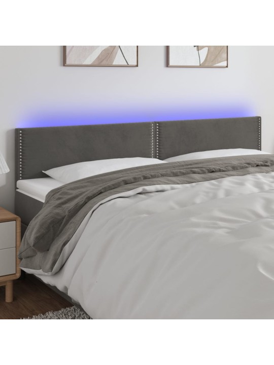 Gultas galvgalis ar led, 200x5x78/88 cm, tumši pelēks samts