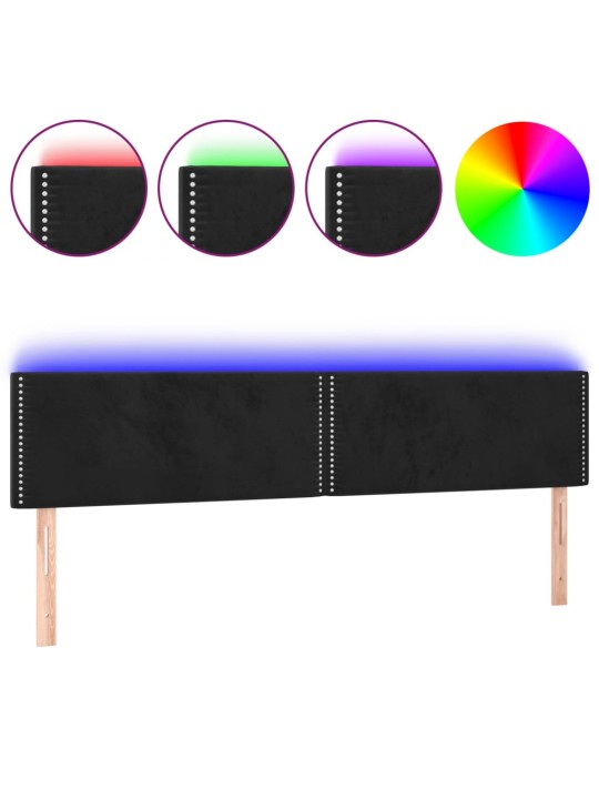 Gultas galvgalis ar led, 200x5x78/88 cm, melns samts