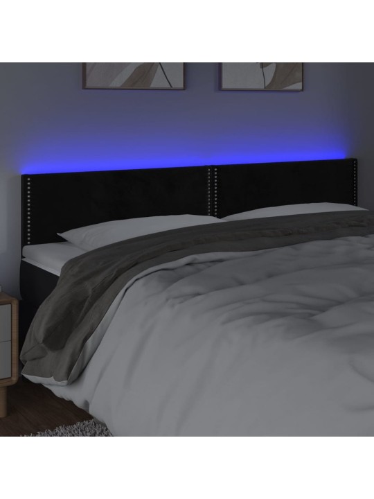 Gultas galvgalis ar led, 200x5x78/88 cm, melns samts