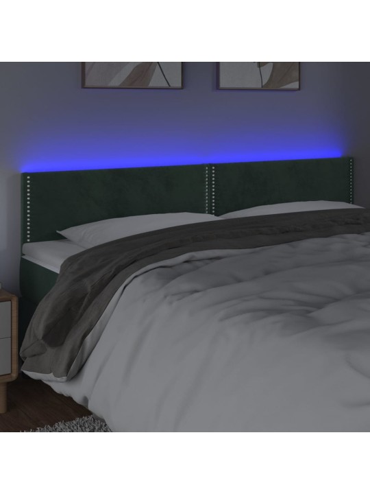 Gultas galvgalis ar led, 200x5x78/88 cm, tumši zaļš samts