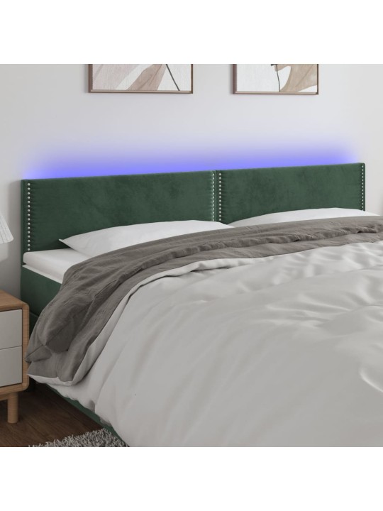 Gultas galvgalis ar led, 200x5x78/88 cm, tumši zaļš samts