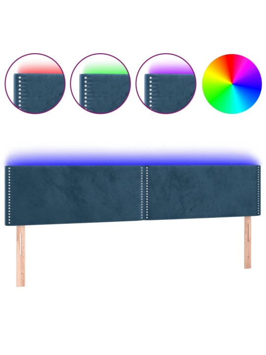 Gultas galvgalis ar led, 200x5x78/88 cm, tumši zils samts