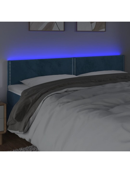 Gultas galvgalis ar led, 200x5x78/88 cm, tumši zils samts