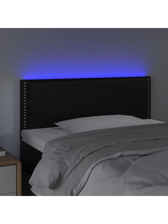 Gultas galvgalis ar led, 90x5x78/88 cm, melna mākslīgā āda