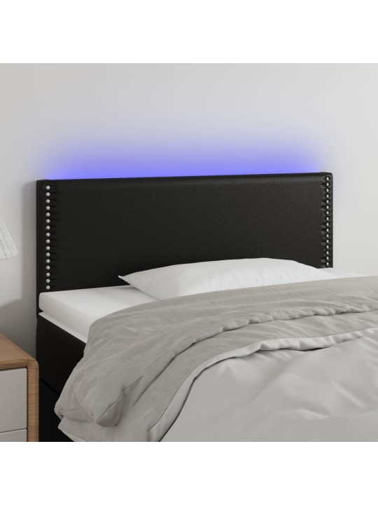 Gultas galvgalis ar led, 90x5x78/88 cm, melna mākslīgā āda