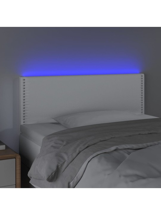 Gultas galvgalis ar led, 90x5x78/88 cm, balta mākslīgā āda