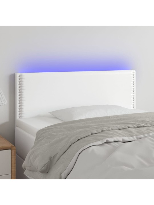 Gultas galvgalis ar led, 90x5x78/88 cm, balta mākslīgā āda