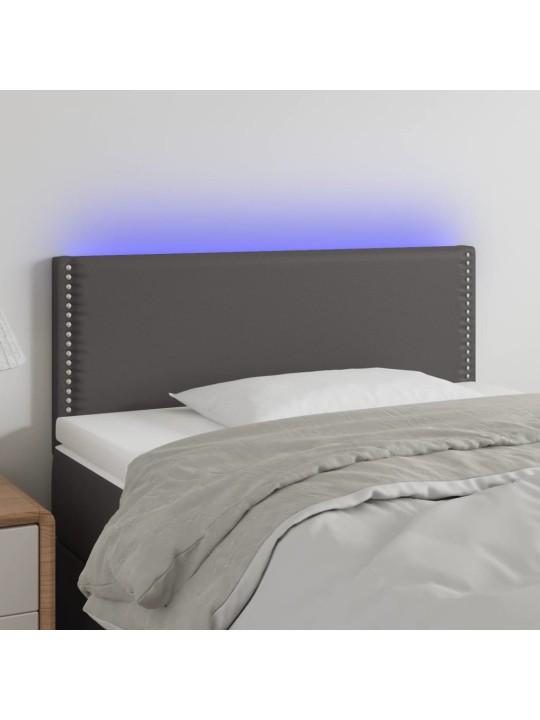Gultas galvgalis ar led, 90x5x78/88 cm, pelēka mākslīgā āda