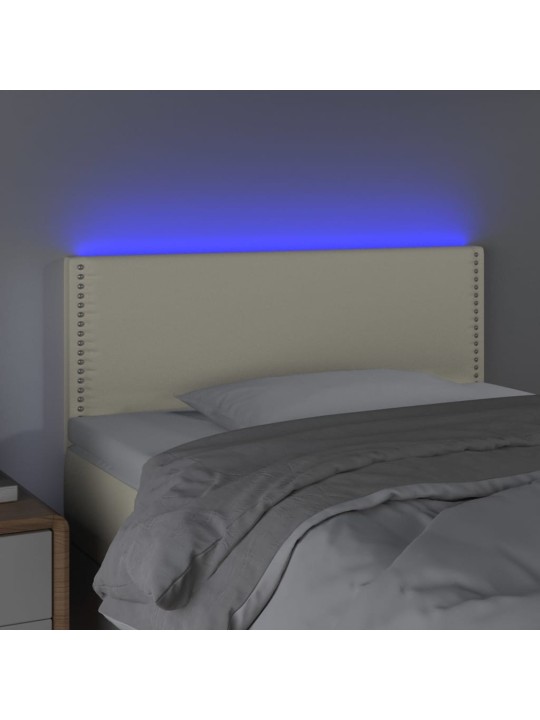 Gultas galvgalis ar LED, 100x5x78/88cm, krēmkrāsas mākslīgā āda