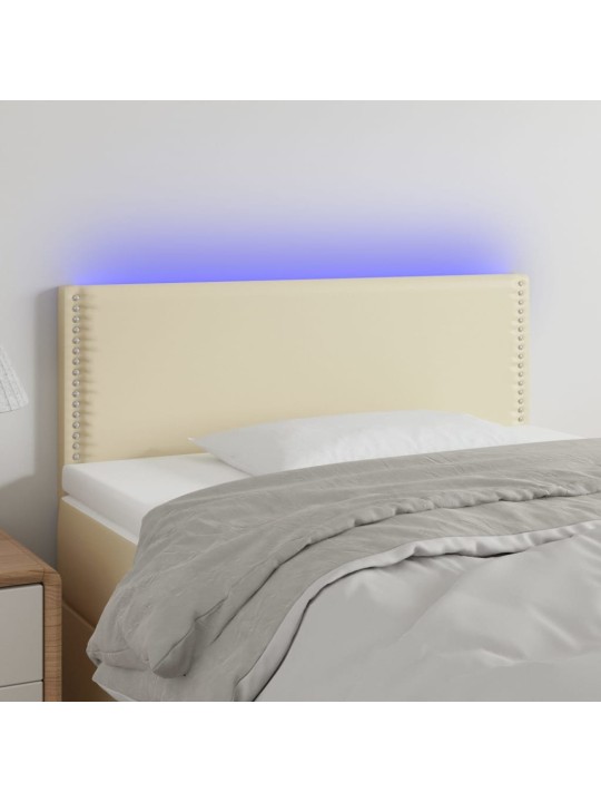Gultas galvgalis ar LED, 100x5x78/88cm, krēmkrāsas mākslīgā āda