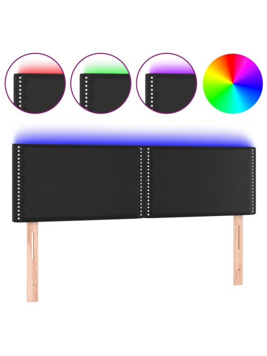 Gultas galvgalis ar LED, 144x5x78/88 cm, melna mākslīgā āda