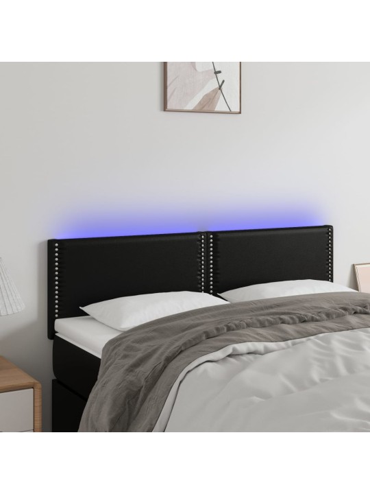 Gultas galvgalis ar LED, 144x5x78/88 cm, melna mākslīgā āda