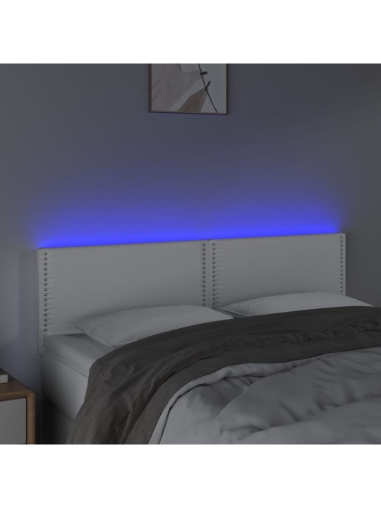 Gultas galvgalis ar LED, 144x5x78/88 cm, balta mākslīgā āda