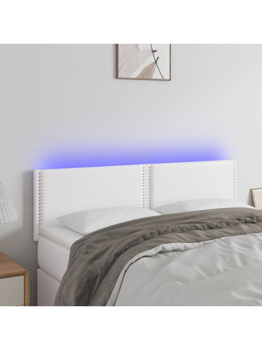 Gultas galvgalis ar LED, 144x5x78/88 cm, balta mākslīgā āda