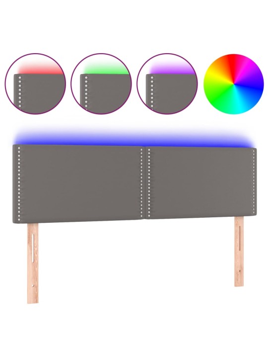 Gultas galvgalis ar LED, 144x5x78/88 cm, pelēka mākslīgā āda