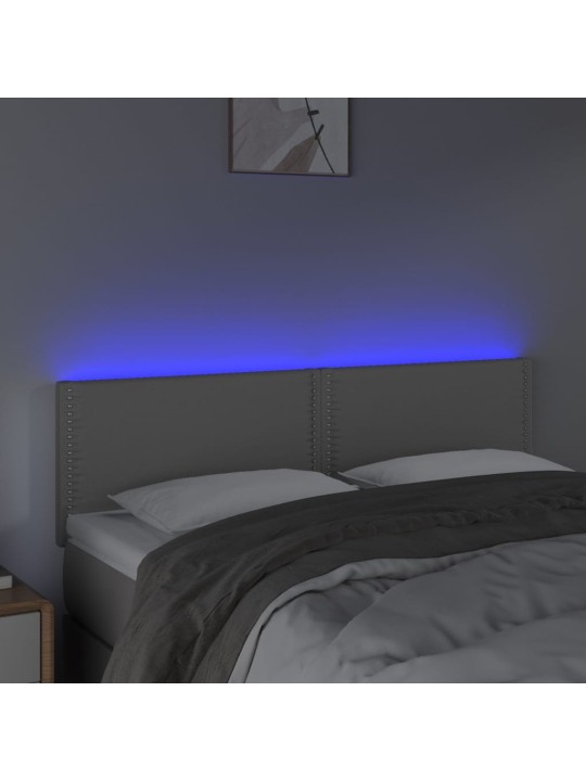 Gultas galvgalis ar LED, 144x5x78/88 cm, pelēka mākslīgā āda