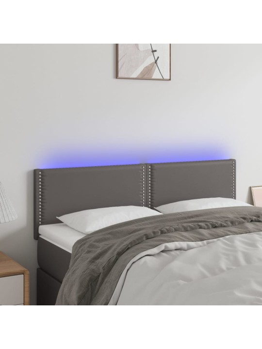 Gultas galvgalis ar LED, 144x5x78/88 cm, pelēka mākslīgā āda