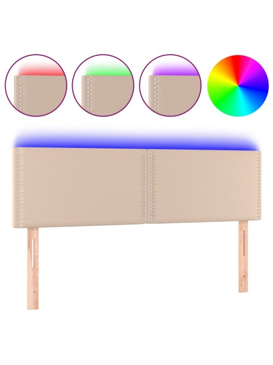 Gultas galvgalis ar LED, 144x5x78/88 cm, kapučīno mākslīgā āda