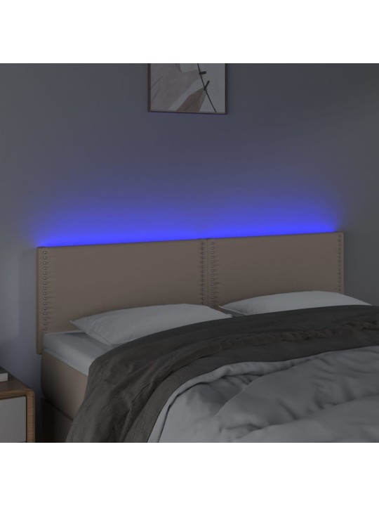 Gultas galvgalis ar LED, 144x5x78/88 cm, kapučīno mākslīgā āda