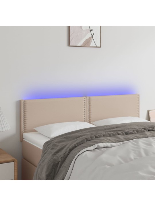 Gultas galvgalis ar LED, 144x5x78/88 cm, kapučīno mākslīgā āda