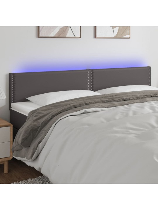 Gultas galvgalis ar LED, 180x5x78/88 cm, pelēka mākslīgā āda