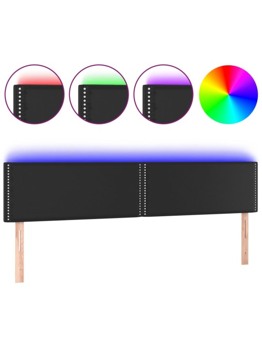 Gultas galvgalis ar led, 200x5x78/88 cm, melna mākslīgā āda