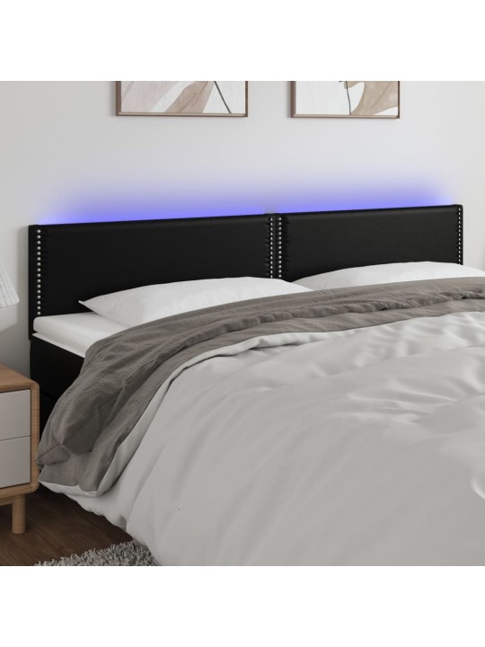 Gultas galvgalis ar led, 200x5x78/88 cm, melna mākslīgā āda
