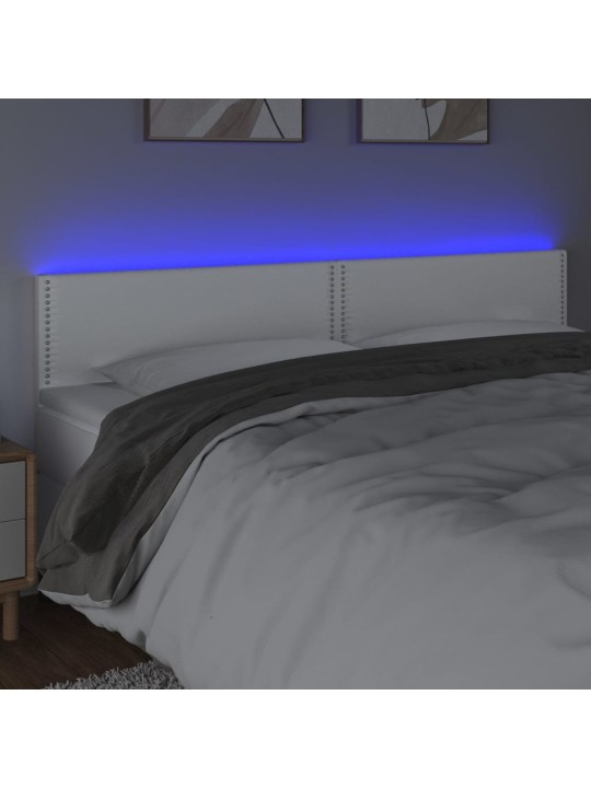Gultas galvgalis ar led, 200x5x78/88 cm, balta mākslīgā āda
