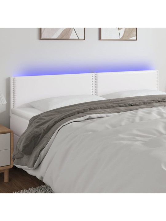 Gultas galvgalis ar led, 200x5x78/88 cm, balta mākslīgā āda