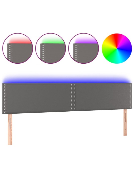 Gultas galvgalis ar led, 200x5x78/88 cm, pelēka mākslīgā āda