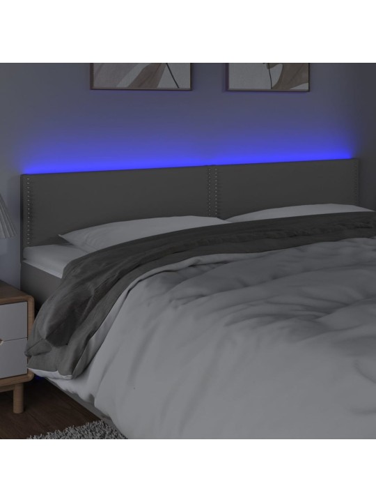 Gultas galvgalis ar led, 200x5x78/88 cm, pelēka mākslīgā āda