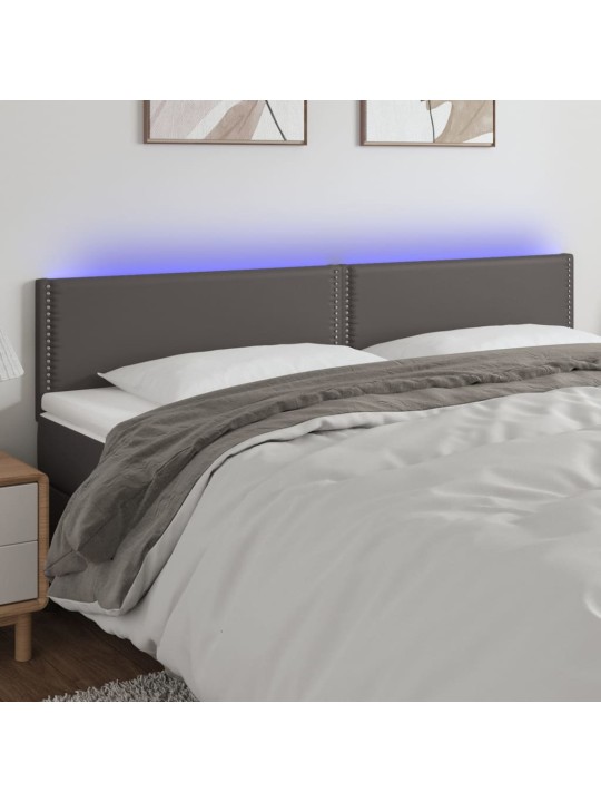 Gultas galvgalis ar led, 200x5x78/88 cm, pelēka mākslīgā āda