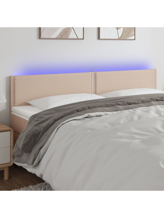Gultas galvgalis ar led, 200x5x78/88 cm, kapučīno mākslīgā āda