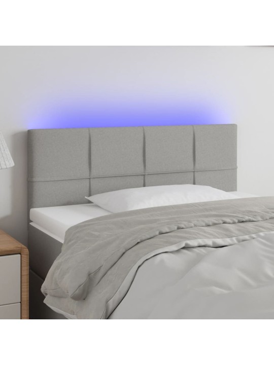 Gultas galvgalis ar led, 90x5x78/88 cm, gaiši pelēks audums