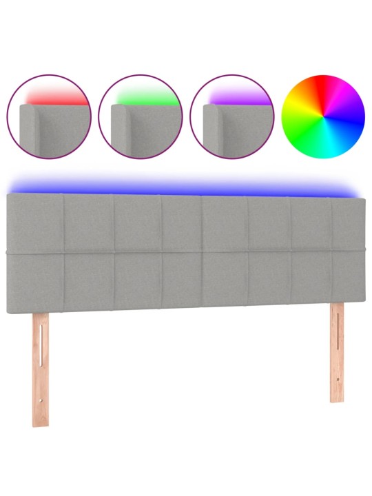Gultas galvgalis ar LED, 144x5x78/88 cm, gaiši pelēks audums