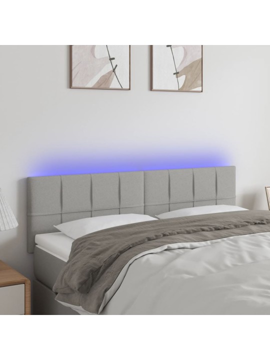 Gultas galvgalis ar LED, 144x5x78/88 cm, gaiši pelēks audums