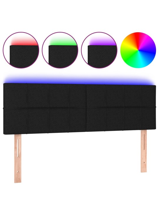 Gultas galvgalis ar LED, 144x5x78/88 cm, melns audums