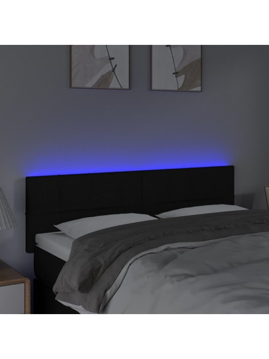 Gultas galvgalis ar LED, 144x5x78/88 cm, melns audums