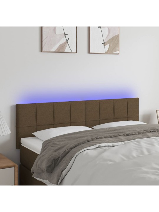 Gultas galvgalis ar LED, 144x5x78/88 cm, tumši brūns audums