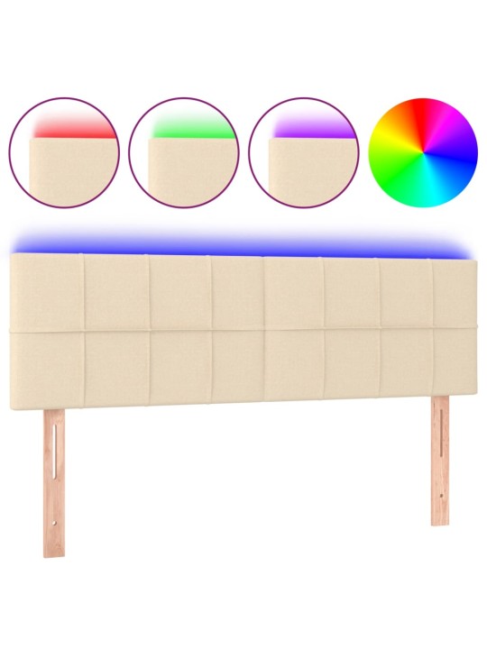 Gultas galvgalis ar LED, 144x5x78/88 cm, krēmkrāsas audums