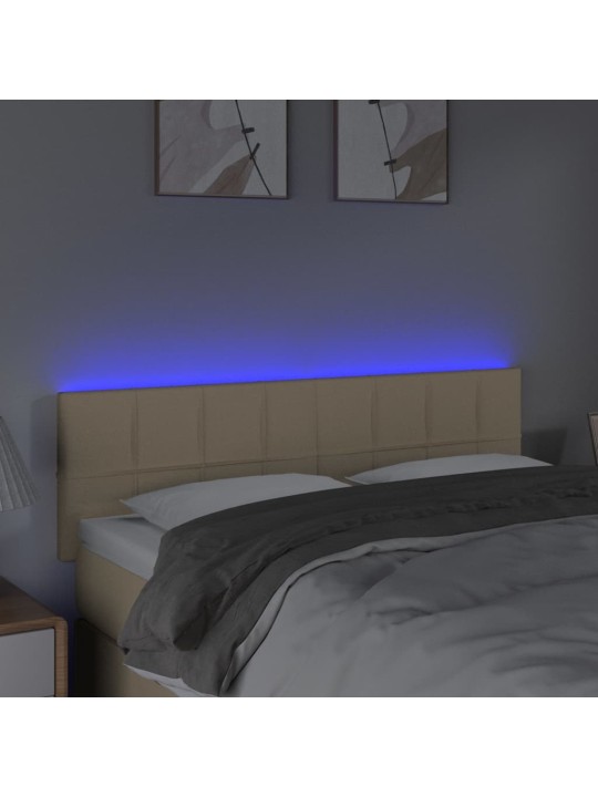Gultas galvgalis ar LED, 144x5x78/88 cm, krēmkrāsas audums