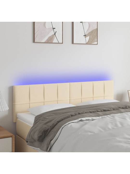 Gultas galvgalis ar LED, 144x5x78/88 cm, krēmkrāsas audums