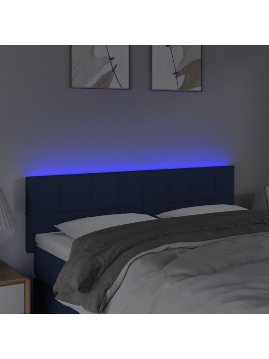 Gultas galvgalis ar LED, 144x5x78/88 cm, zils audums