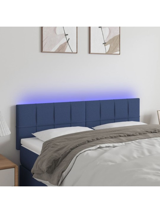 Gultas galvgalis ar LED, 144x5x78/88 cm, zils audums